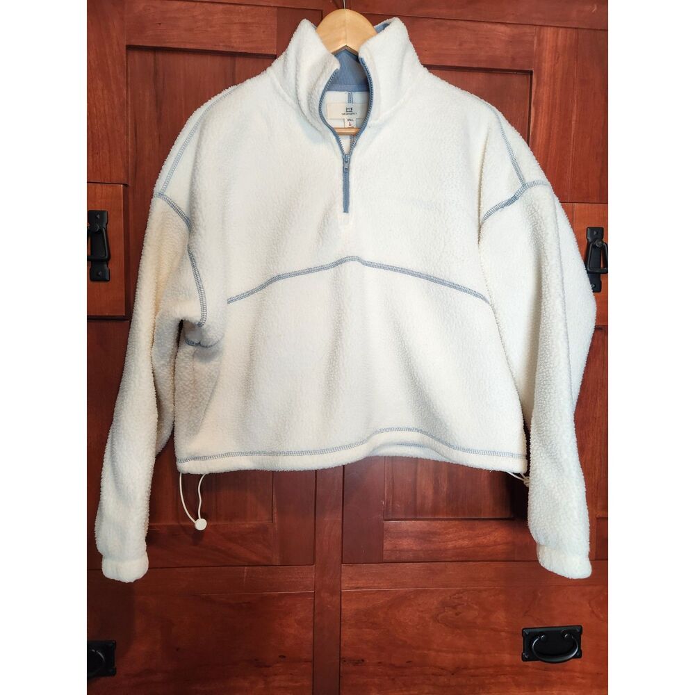 Thread + Supply Pullover White & Slate Blue Qtr Zip Super Soft Size Small